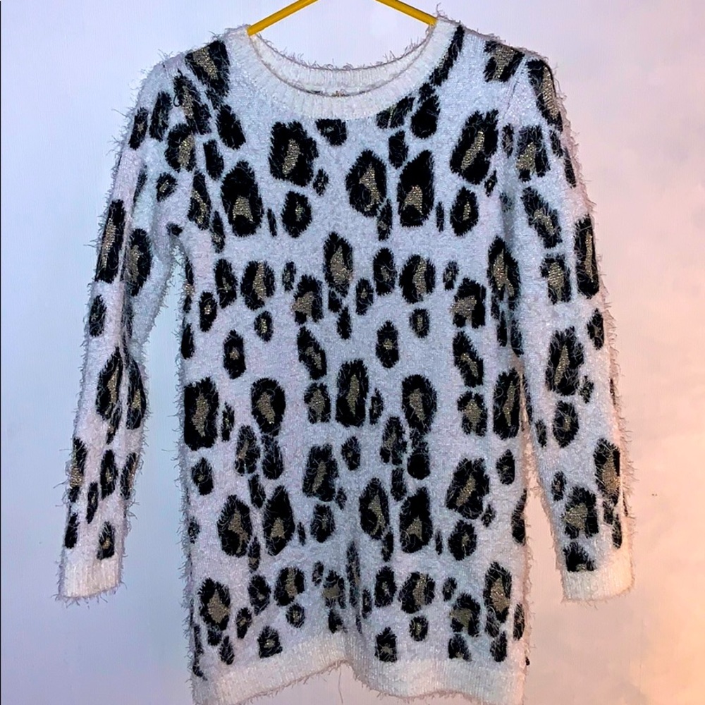 sparkly leopard print white sweater